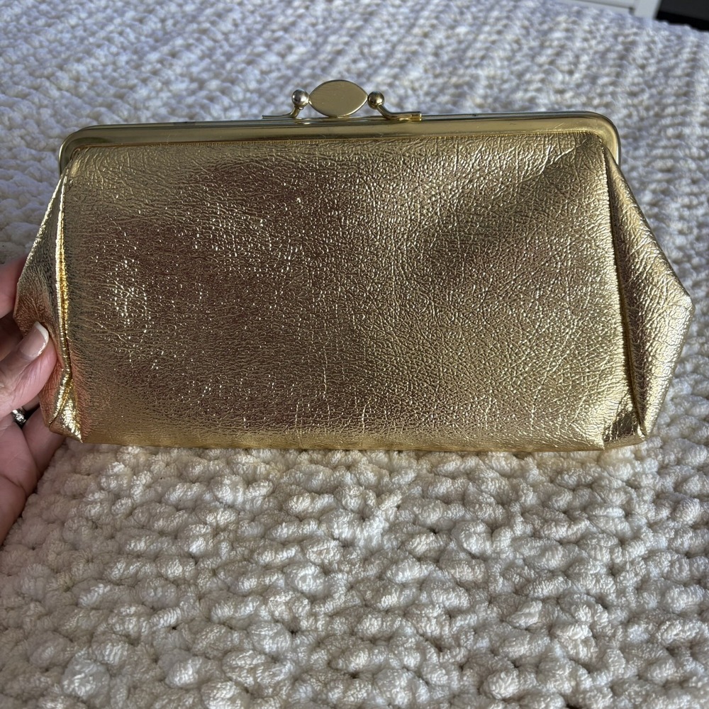 VTG St. Thomas 1950s/60s Gold Metallic Kiss Lock Clutch Evening Bag